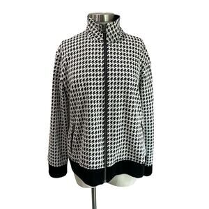 Chicos Travelers Houndstooth Jacket Bomber Zip Front Size 2= US Large